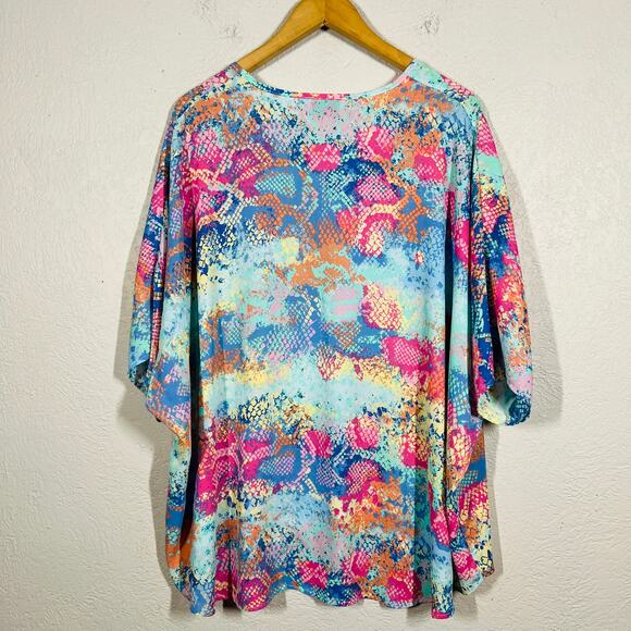 Adrienne V Neck Mod Snake Print Kaftan Tunic Top Blouse Casual Short Sleeve - 8 - Picture 3 of 4